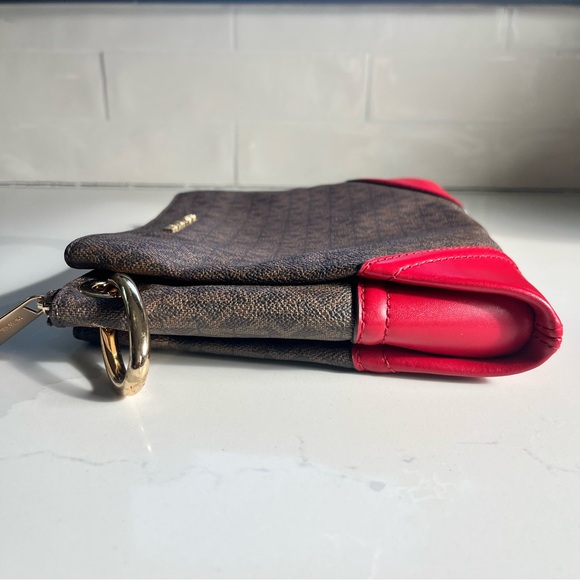 Michael Kors Nicole Large Brown Signature Logo and Merlot Leather Trim Crossbody - Picture 5 of 16